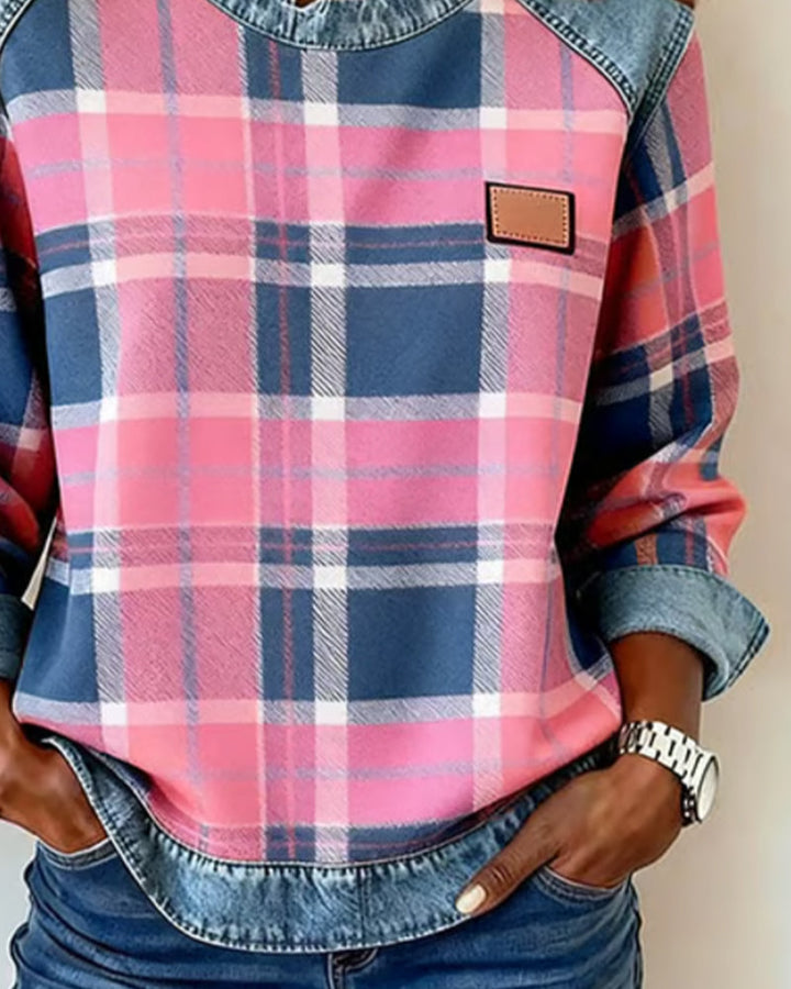 Trendy Checkered Patchwork Sweatshirt