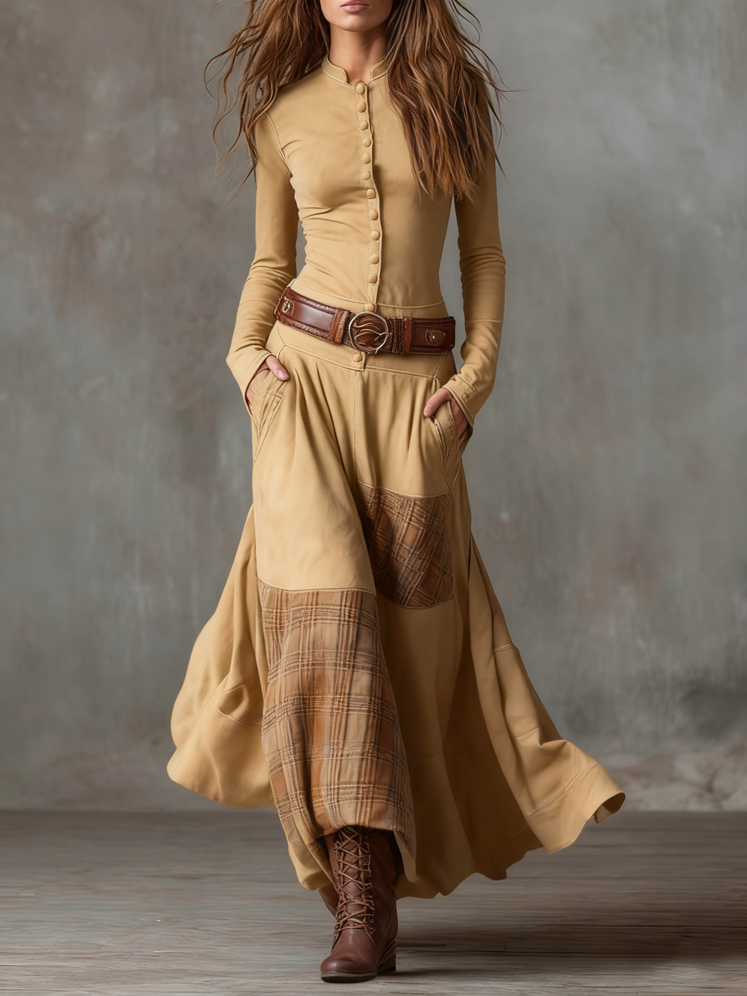 Michelle |Vintage Suede Maxi Dress (With Belt)