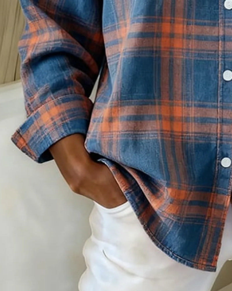 Shirt with Plaid Pattern and Collar