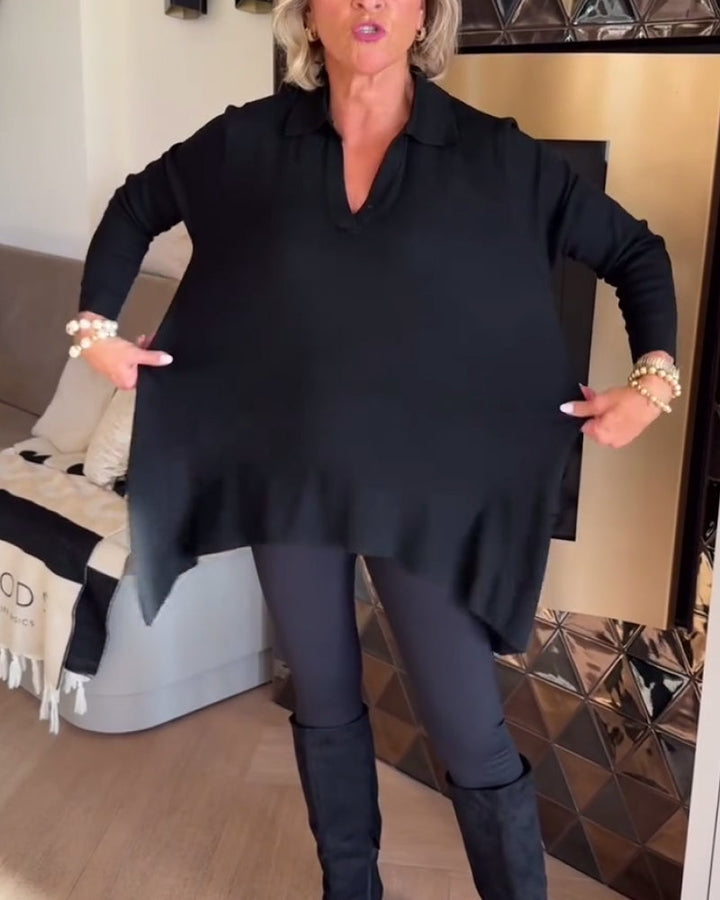 Irregular Collar Top with Long Sleeves