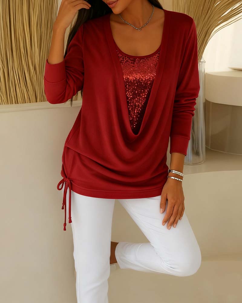 Two-Tone Sequin Top Effect Two-in-One