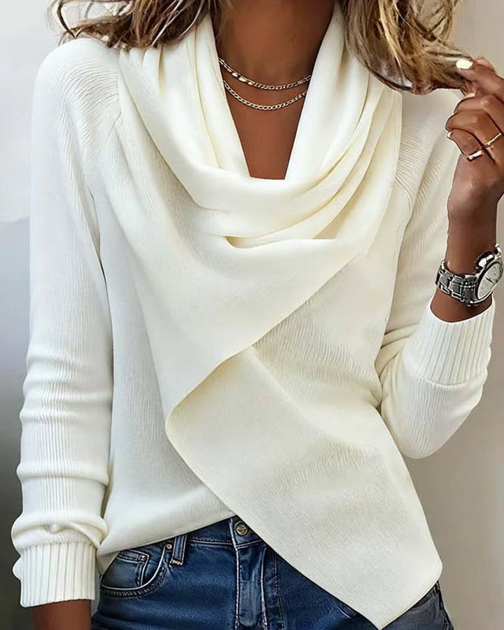 Irregular Drop Collar Solid Color Knit Top