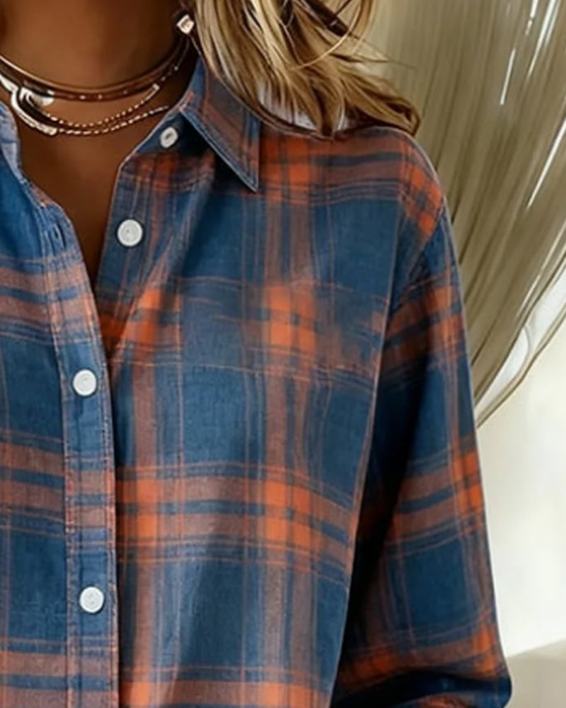 Shirt with Plaid Pattern and Collar