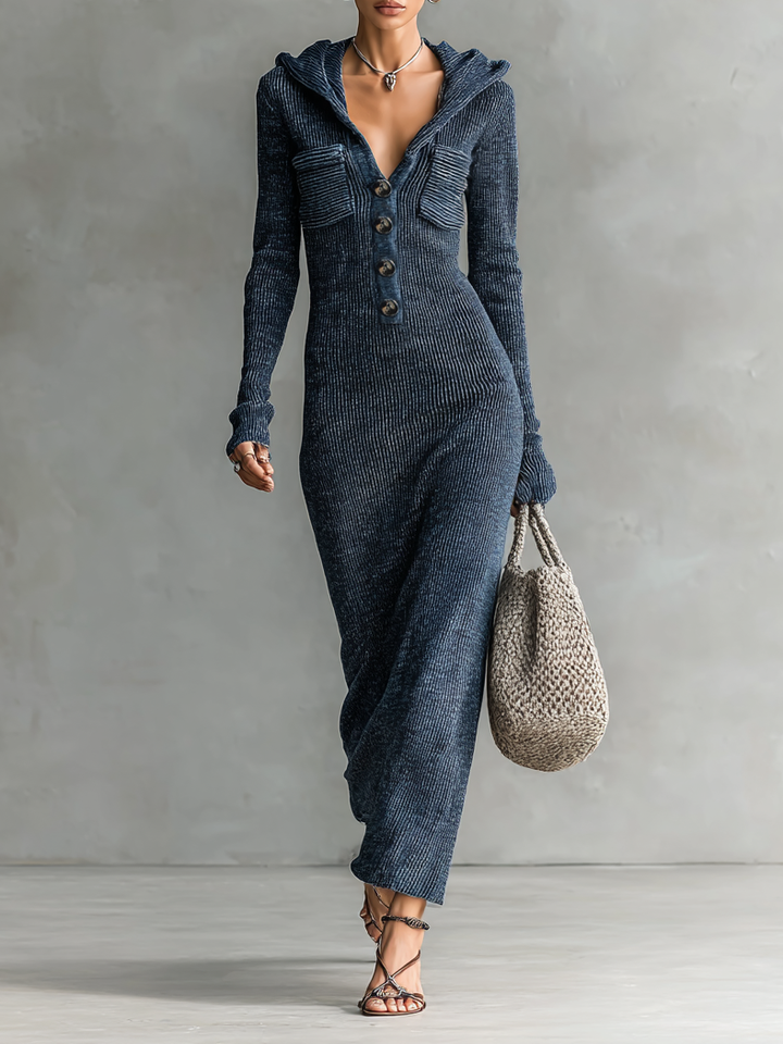 Tracy | Slim-fit Hooded Knitted Maxi Dress