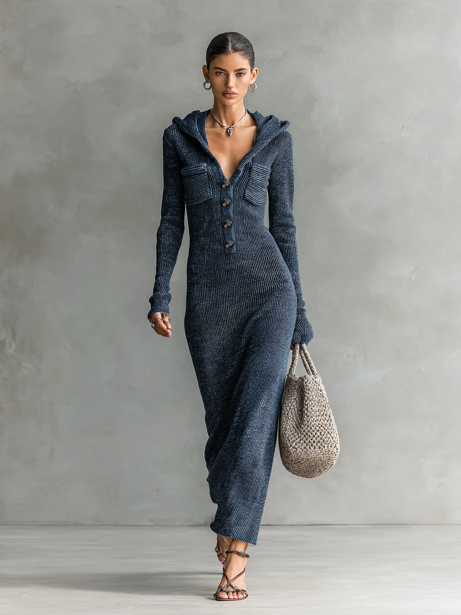 Tracy | Slim-fit Hooded Knitted Maxi Dress