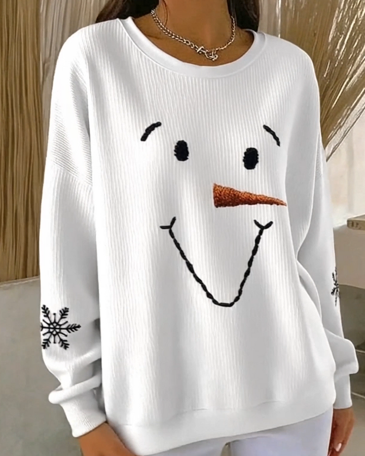 Printed Snowman Sweatshirt with Round Neck