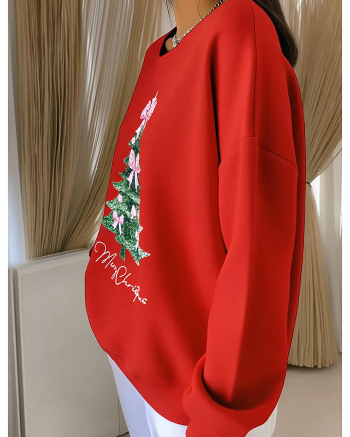 Round Neck Long Sleeve Christmas Printed Sweatshirt